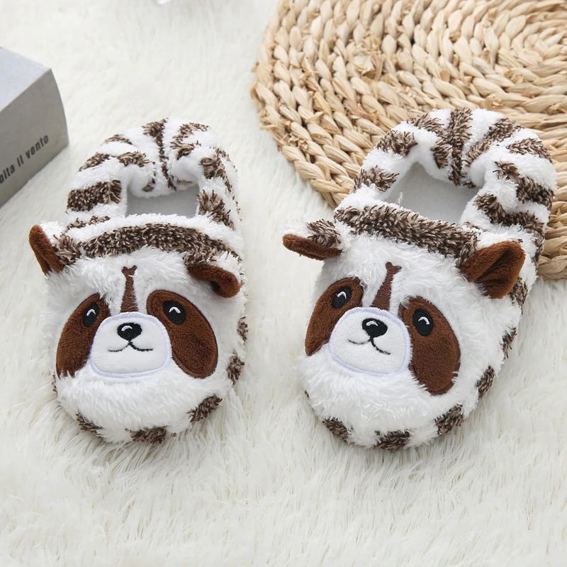 Fashion Toddler Boys Slippers for Winter Baby Loafers Plush Warm Cartoon Raccoon Rubber Sole Children Home Shoes Indoor Footwear