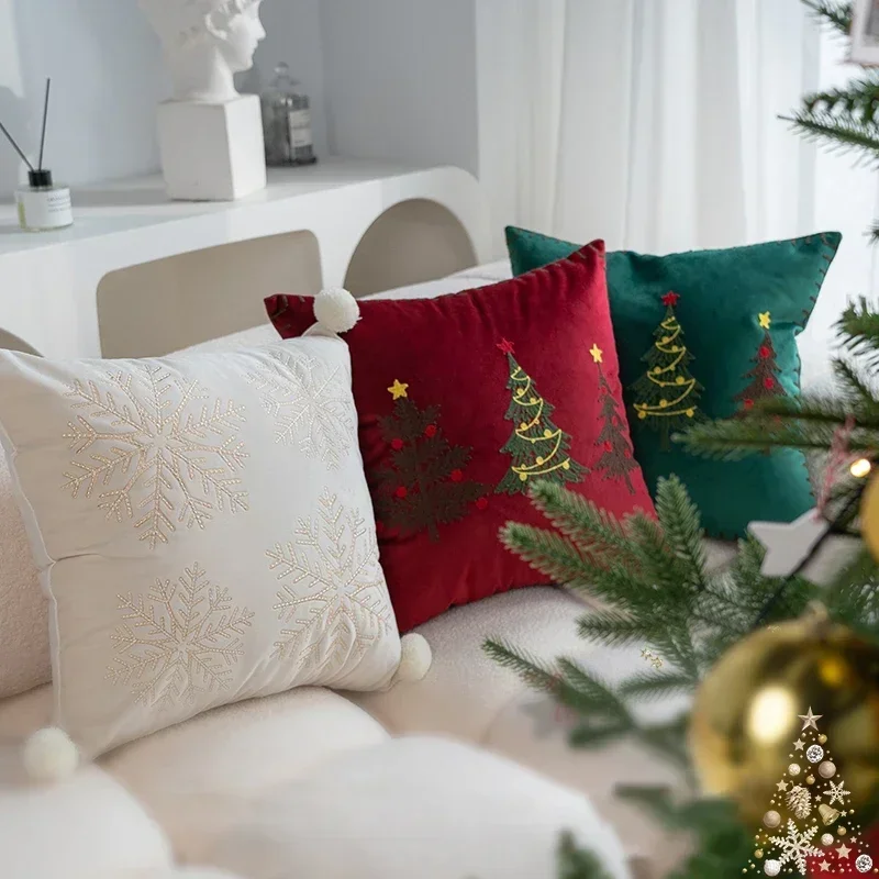 Christmas Pillow Covers 45*45 Christmas Cartoon Embroidered Cushion Cover 2024 New Year Pillow Cases Home Decor Festival