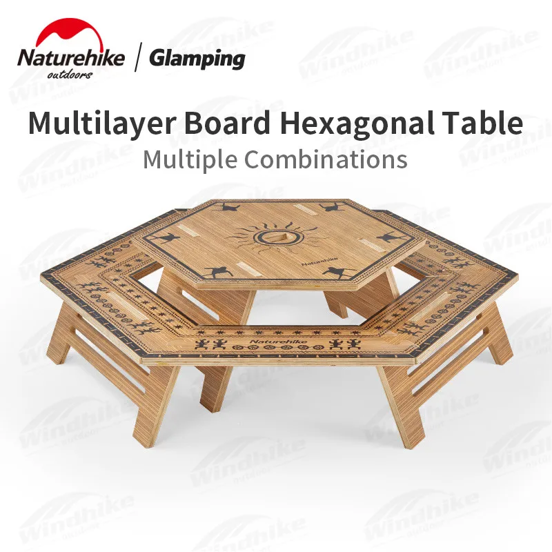 Naturehike Camping Table Hexagonal Table Multilayer Board Desk Camping Equipment DIY Spliceable Multipurpose Family Picnic BBQ T