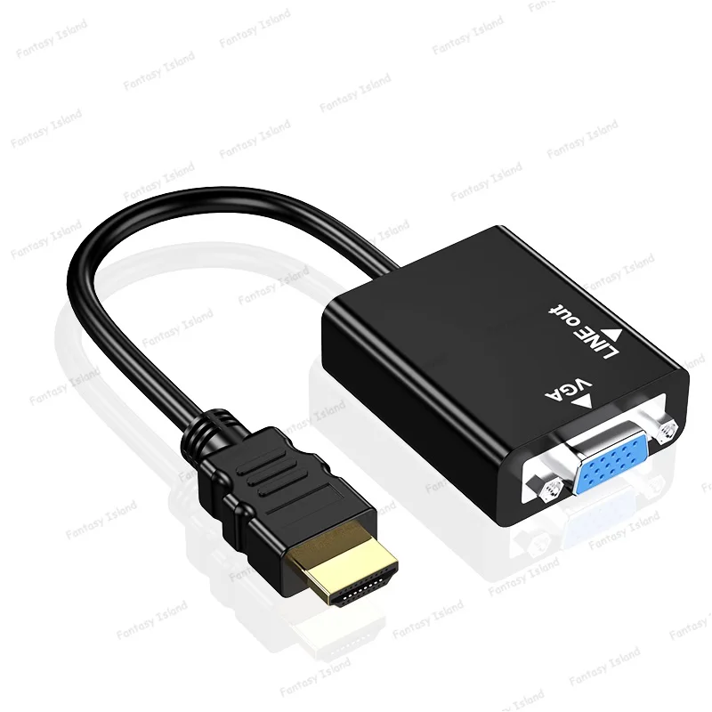 Convertisseur HDMI vers VGA HW-2201 avec alimentation audio, tête convexe, affichage de la connexion à l'ordinateur, câble HDMI vers VGA