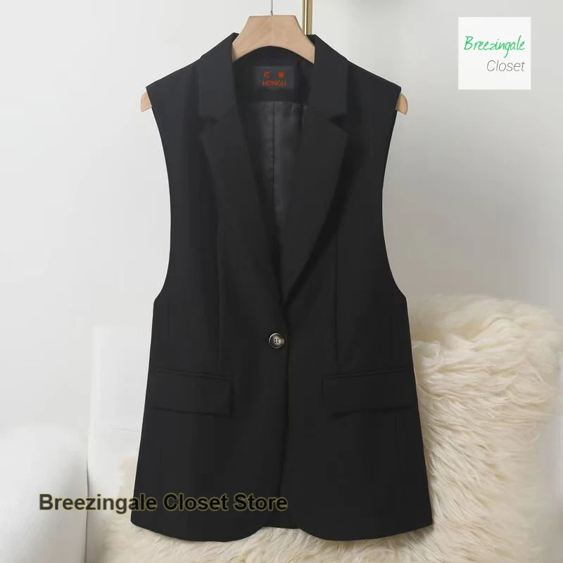 

Summer fashion simple temperament vest female French loose design sense niche British style back double split suit vest coat.