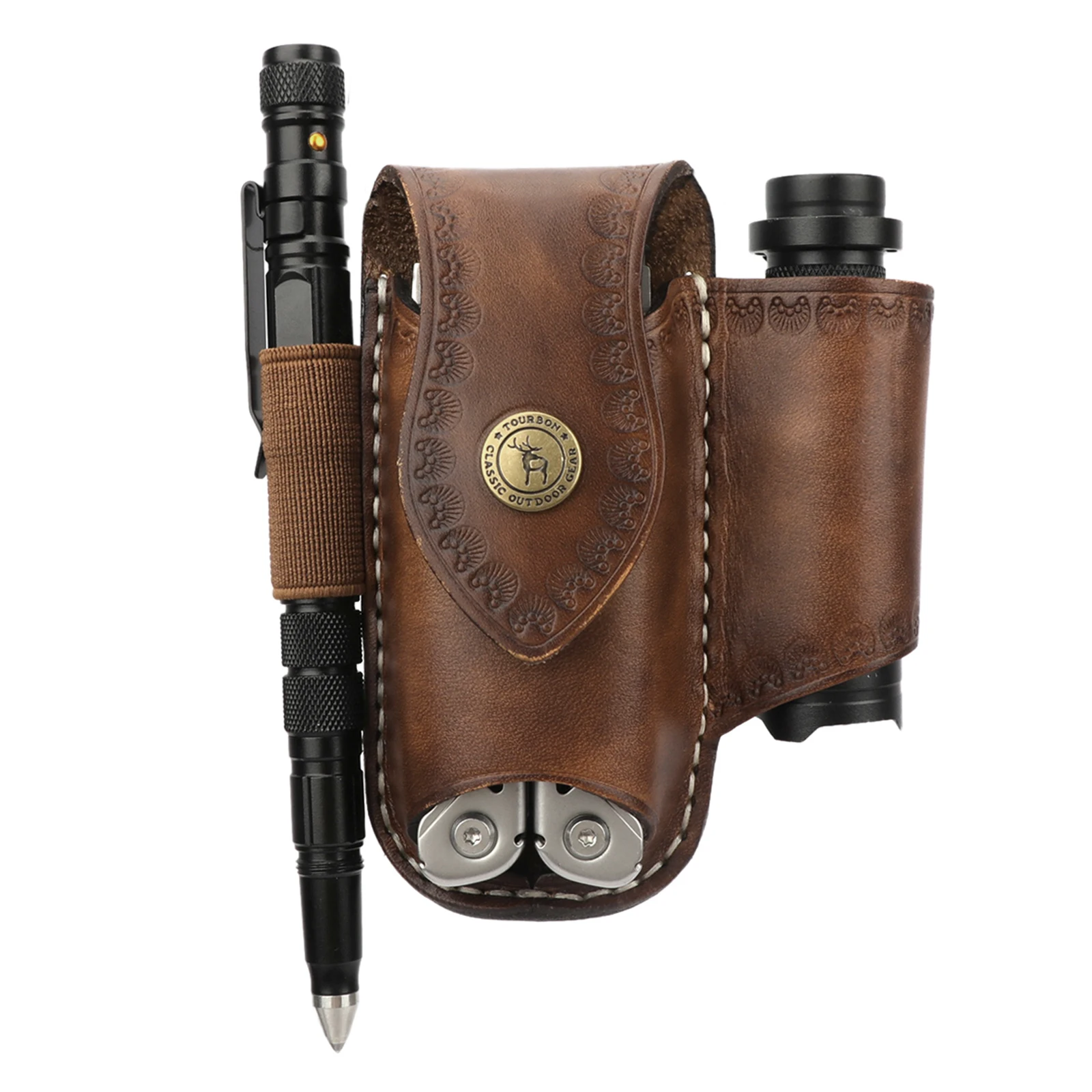 Tourbon Heavy Duty Leather EDC Pocket Multitool Sheath Clip-on Belt Solid EDC  Tool Pouch Case Brown