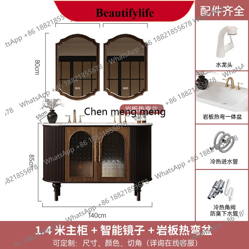 

z183 2026 new American retro wind rock slab hot bending integrated double basin double faucet rubber wood
