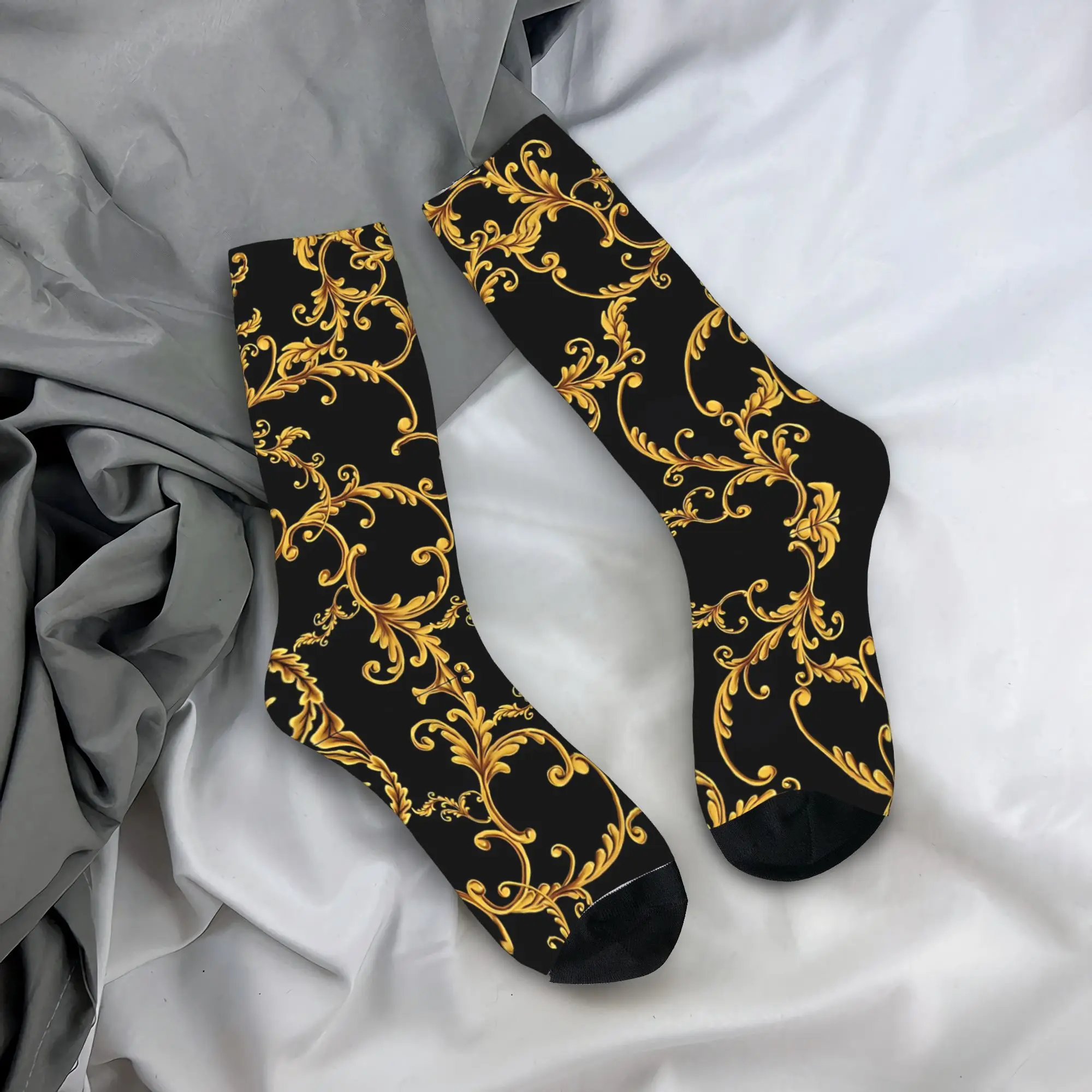 

Golden Baroque Leafs Socks Gothic Stockings Men's Soft Climbing Socks Spring Graphic Non Slip Socks