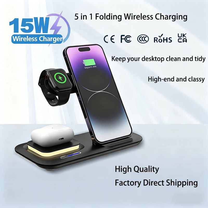 2025 Hot Products Multifunction Night Light Mobile Phone Charger Station 25W Stand for iphone 3 in 1 Wireless Charger Dock