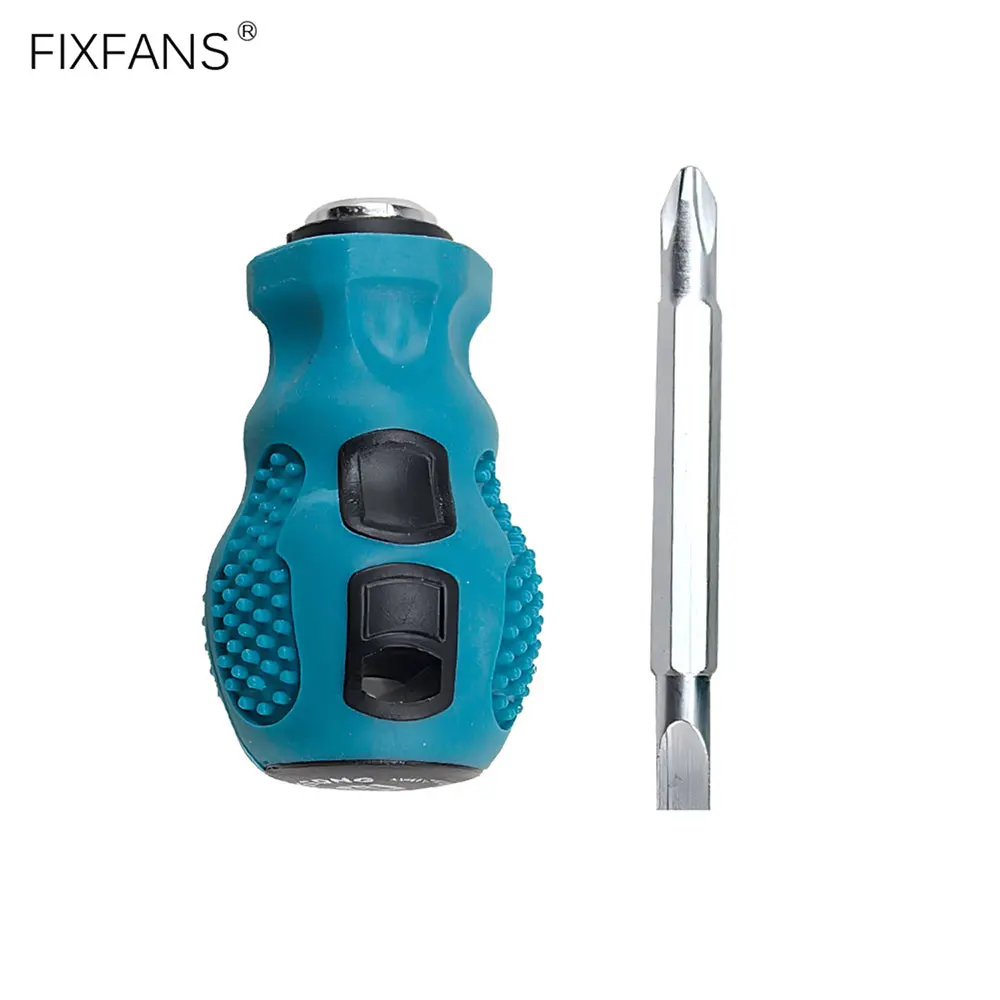 Stubby Short Slotted Phillips Screwdriver, Anti-skid Rubber Handle and 6mm Slotted PH2 Phillips Magnetic Screwdriver Bit