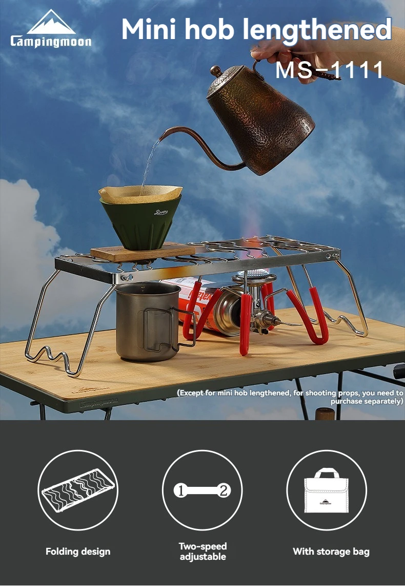 

CAMPINGMOON MS-1111 Stainless Steel Folding Mini Stove Rack with Extended S-Type Grill Net Compatible with Dual Gas Stove Rack