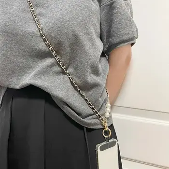 Šňůrka na telefon pro ženy s dlouhým koženým tkaným kovovým řetízkem s perlovým pouzdrem na telefon, univerzální šňůrka na telefon, diagonální křížová dekorace na tašku 10 nejlepší prodej Cordon telefon - №5