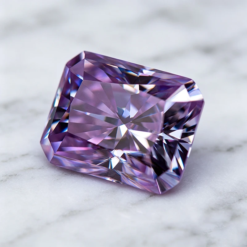 Moissanit-Stein im Radiantschliff, Hellviolett, Edelstein für DIY-Schmuckherstellung, Besteht Diamanttester mit Zertifikat – Detail 3