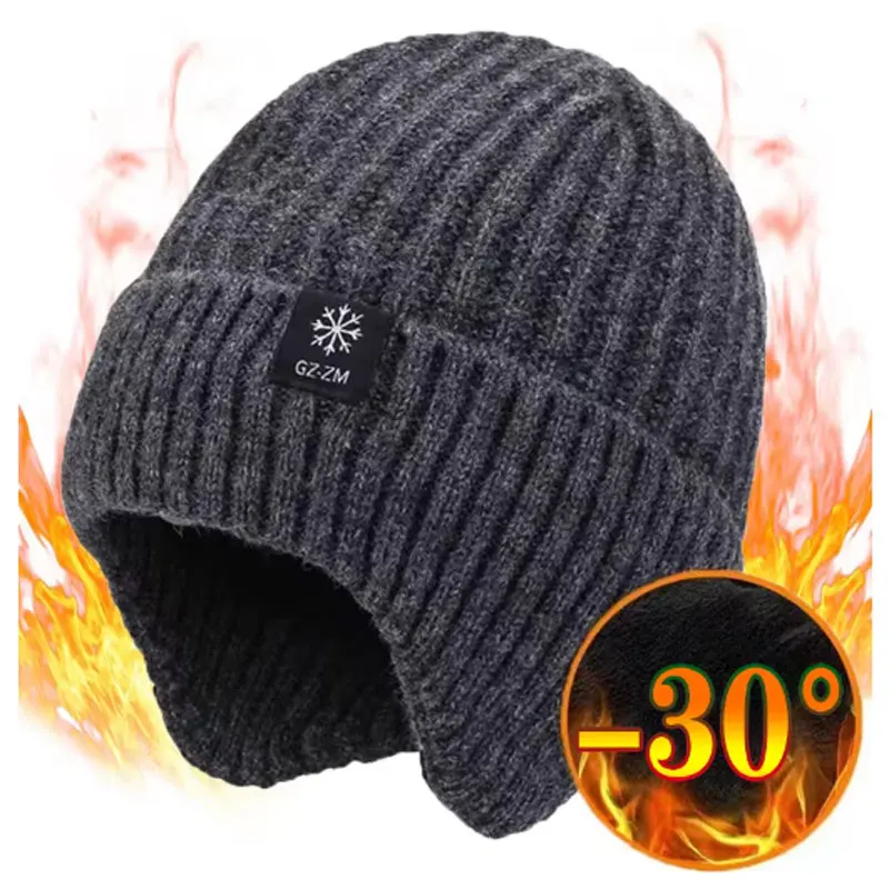 Conjunto elegante de 2 piezas para hombre, gorro de punto para papá, gorro de terciopelo, bufanda de lana de Coral para montar al aire libre, gorro grueso de protección para el cuello, Invierno