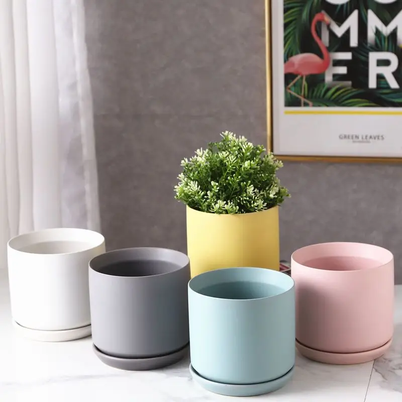 Nordic Light Luxury Ceramic Flowerpot with Tray Round Square Marble Pattern Simple Green Dill Succulent Green Plant Creative Pot