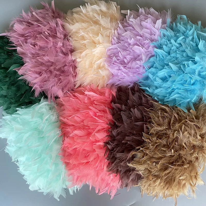 Fluffy Turkey Feathers Trim Fringe Ribbon 10Meters Marabou Feather on Tape Fringes Sewing Trimmings DIY Clothes Dress Decoration