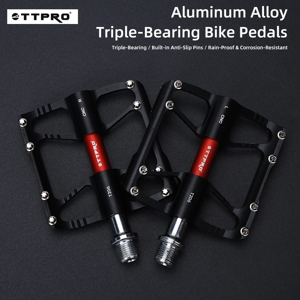 TTPRO Flat Bicycle Pedals 3 Sealed Bearings CNC Aluminum Alloy Hollow Ultralight Anti-Slip for MTB Road BMX, Cycling Parts