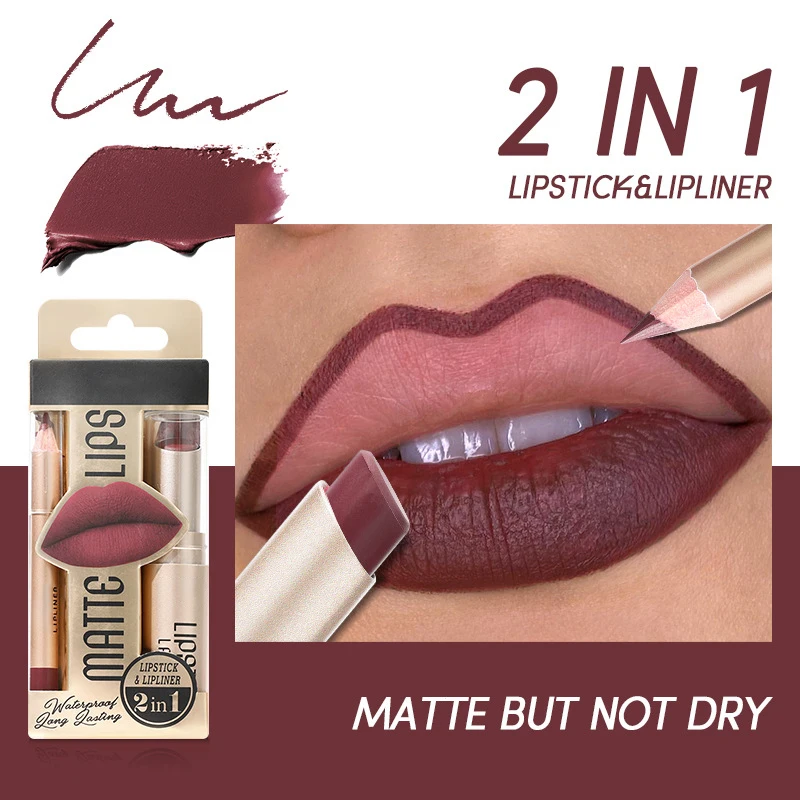 Zestaw szminek 2 w 1, matowa szminka i kredka do ust Nude Brown Contour Tinted Lip Balm Kit Wodoodporne, trwałe kosmetyki Nowość