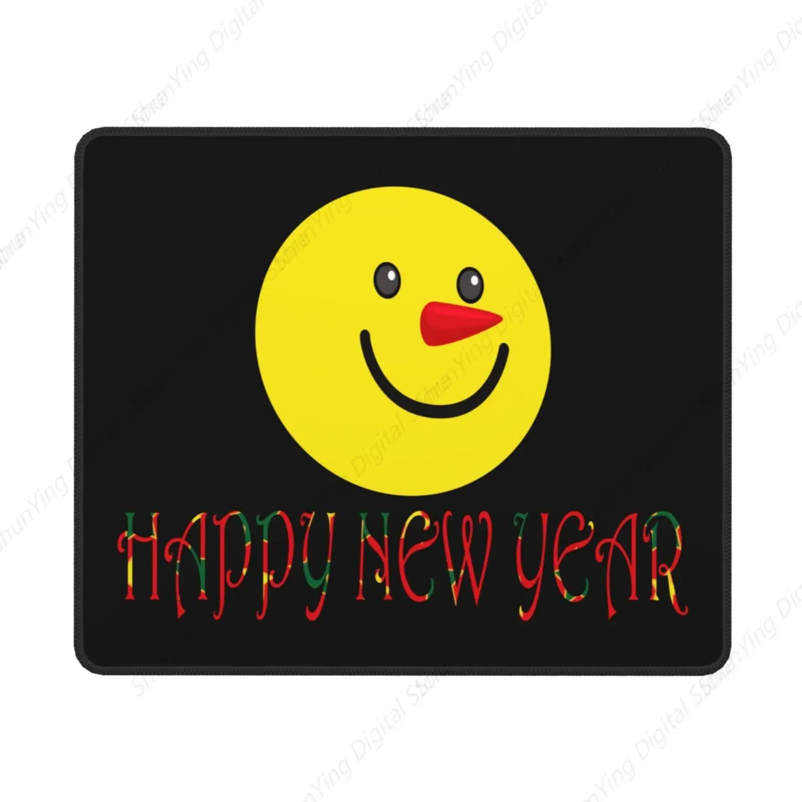 Tapis de souris antidérapant Happy New Year avec motif de visage souriant, cadeau en caoutchouc pour ordinateur portable, accessoires de bureau, tapis de jeu, 18x22cm