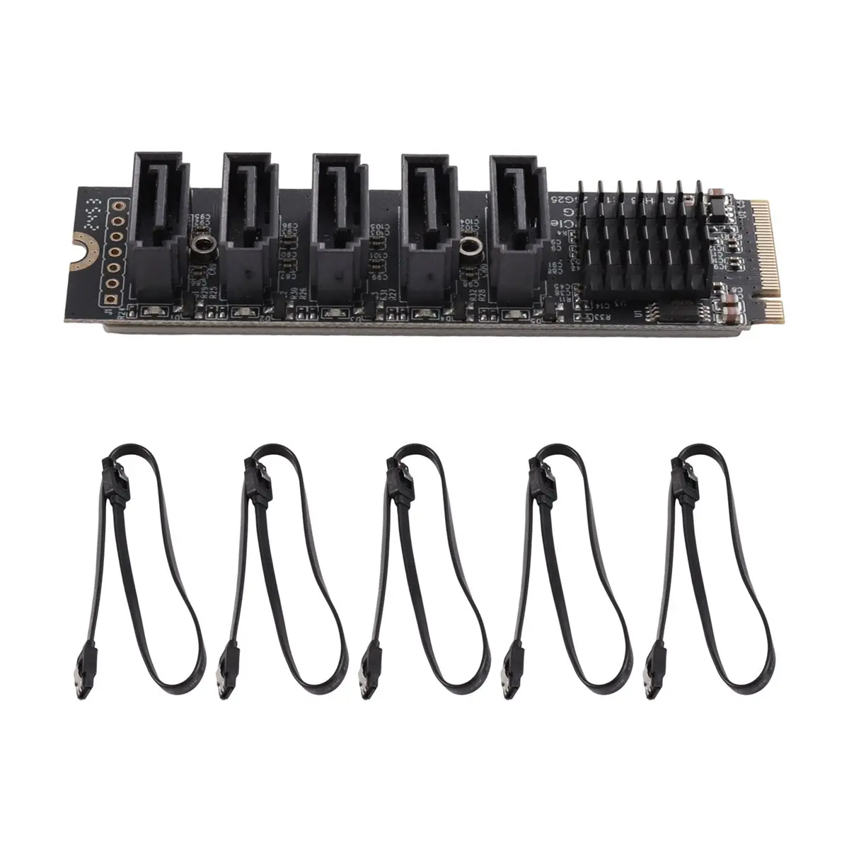 M.2 to SATA 3.0 Riser Card 5 Port M.2 NVME to SATA3.0 Converter with 5xSATA 3.0 Cable for NVME to SATA SSD Adapter Card
