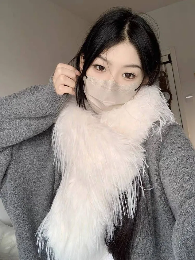 Koreanische Designer Runway Stil Dicken Schal Modische Plüsch Lange Streifen Schal frauen Nachahmung Nerz Pelz Y2K Mädchen Schal für warme – Detail 14