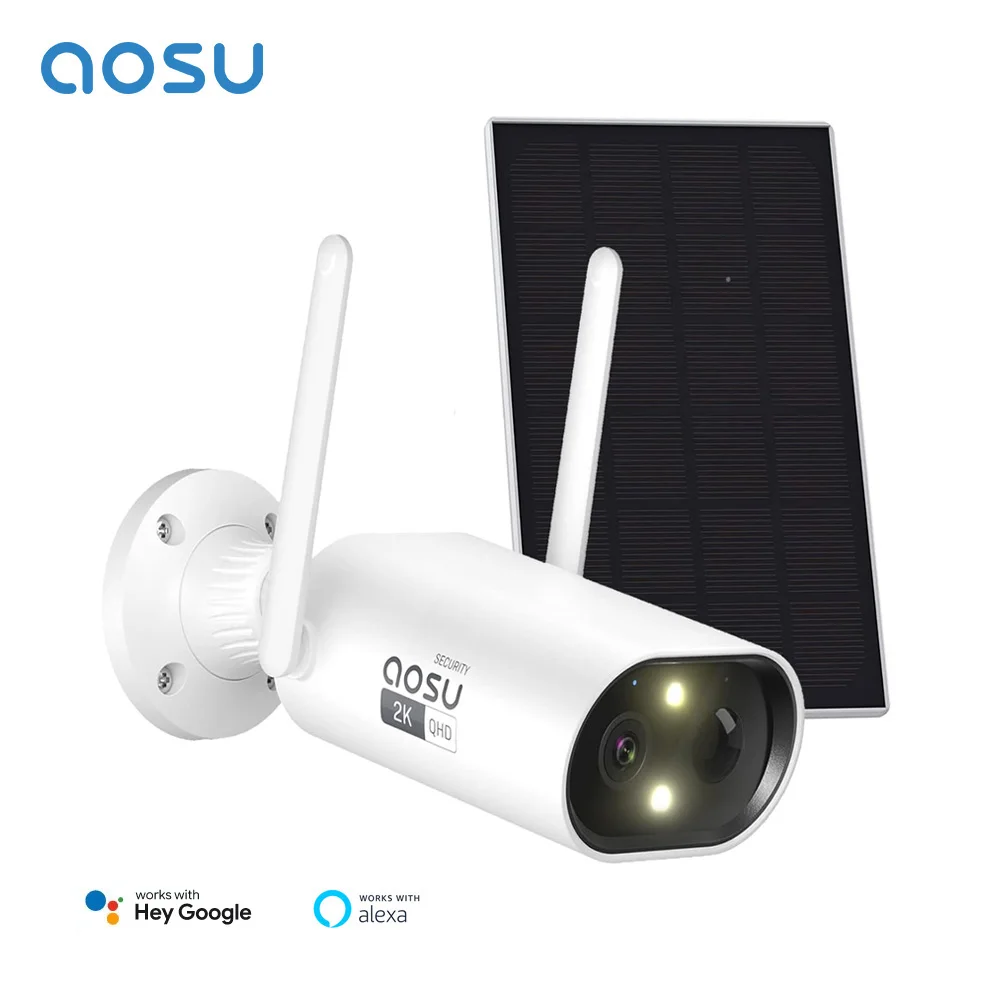 AOSU 100% Wire-free 3MP Wifi Solar Camera Outdoor Built-in Battery Security Camera Color Night Vision 2-Way Audio CCTV Cam