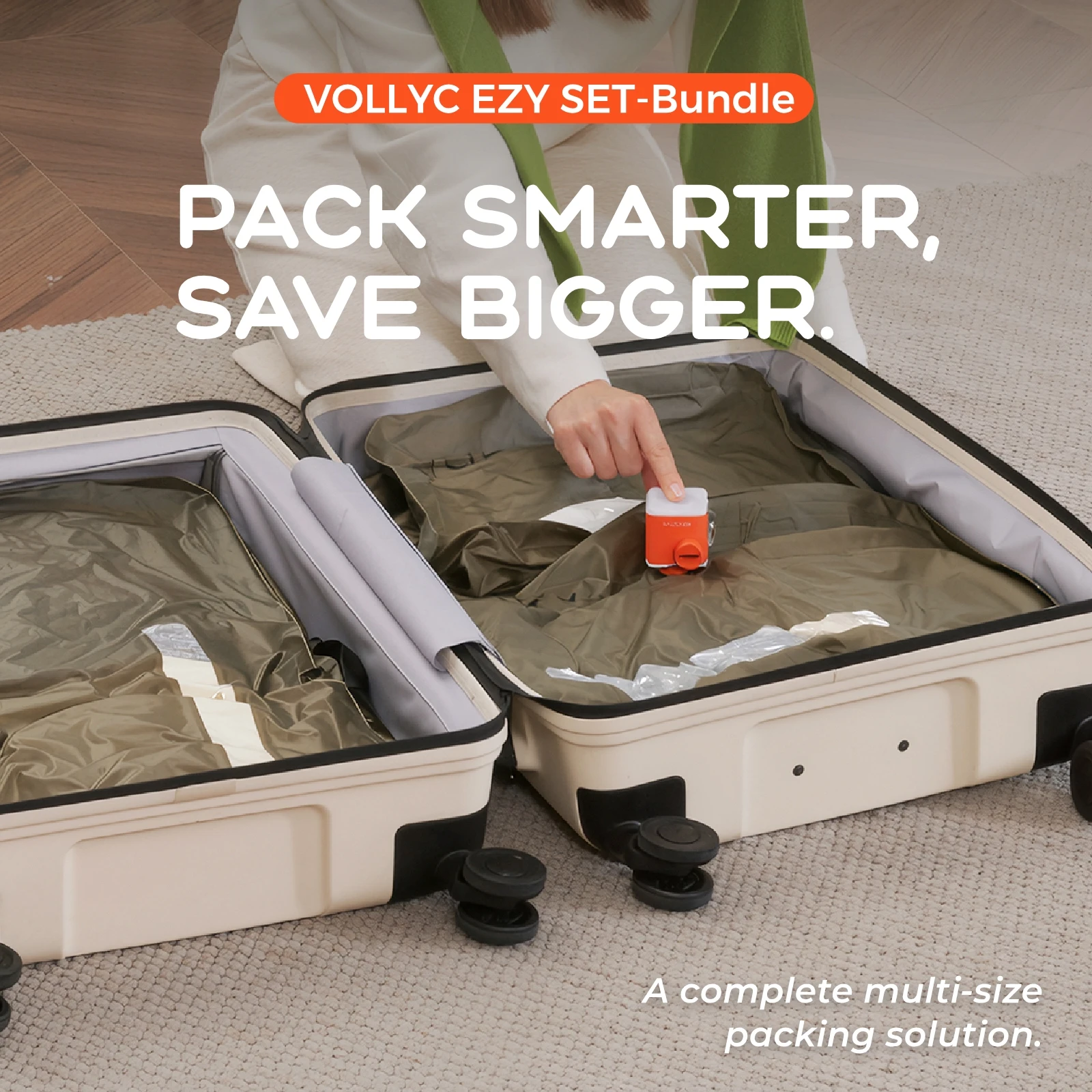 FLEXTAIL X VOLLYC EZYPACK - 18-55L Vacuum Storage Bag, Reusable Clothing Storage Bag, Travel Compression Backpack Luggage Bag