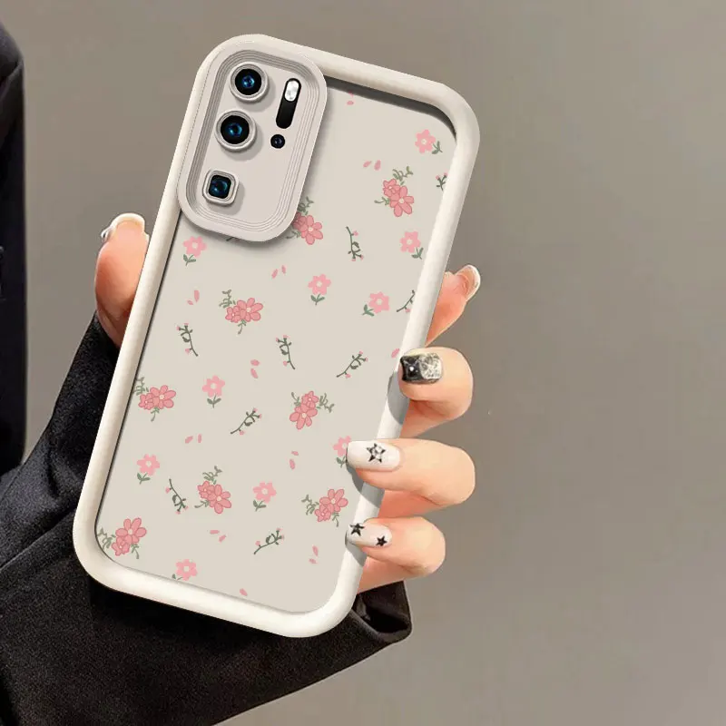 Beautiful Pink Flowers Phone Case For Huawei P30 P50 P20 P40 Pro Lite Camera Lens Protection Shockproof Silicone Soft Cover Capa