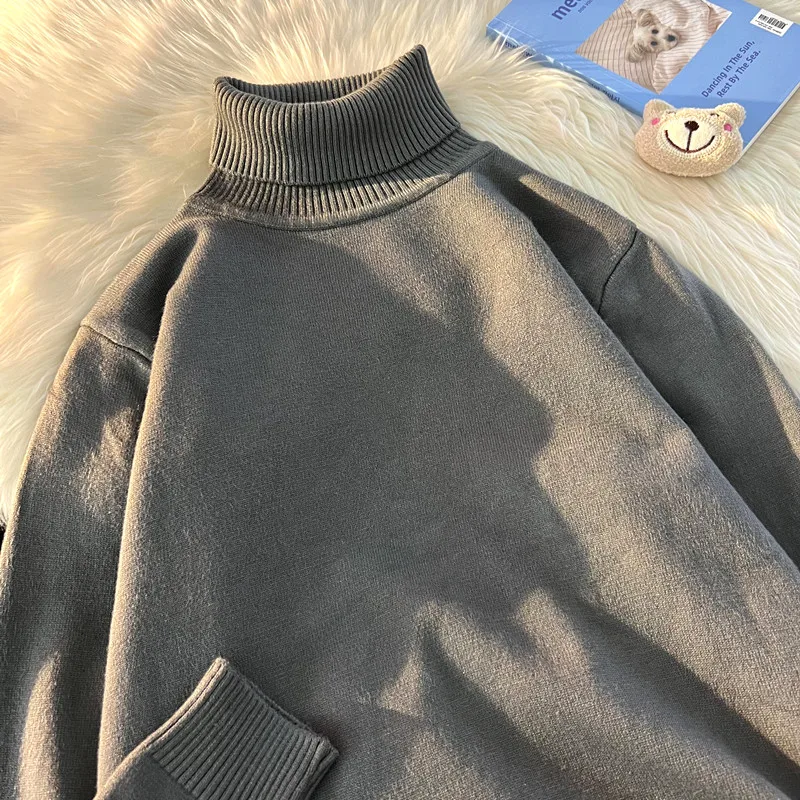 الياقة المدورة سترة الرجال شتاء جديد وصول موضة فضفاضة عادية الطلاب الصلبة الأساسية الحياكة الدافئة بسيطة الترفيه الذكور Chandails