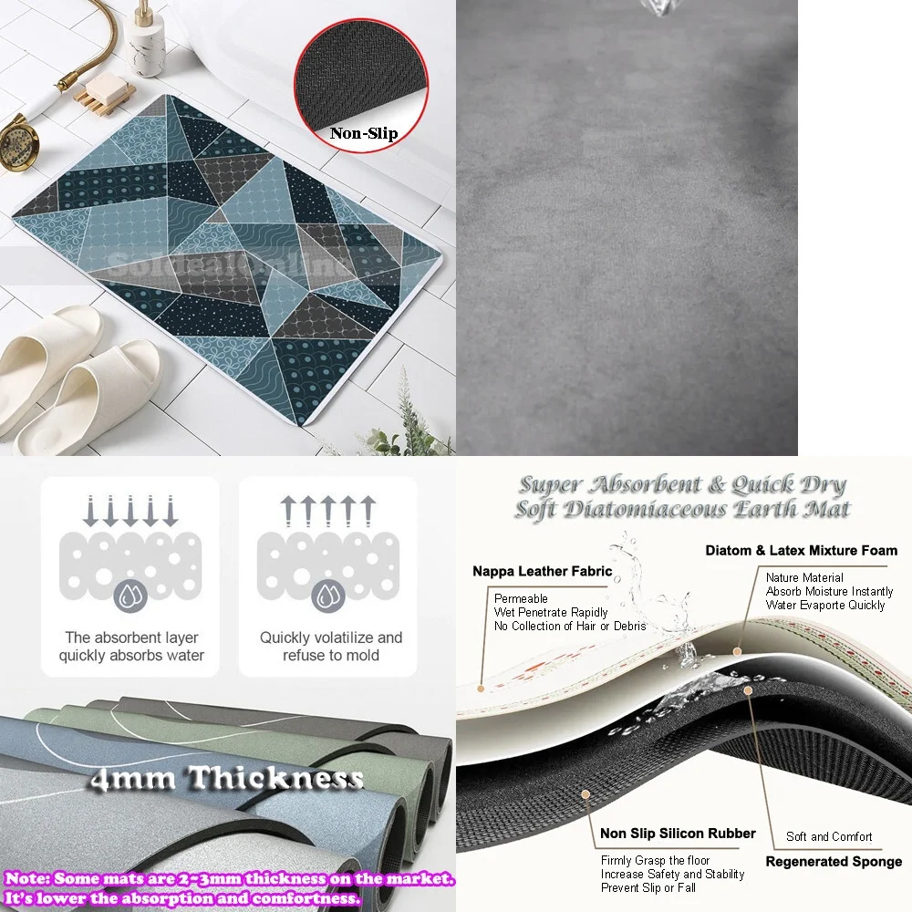 

Super Absorbent Bath Mat Quick Dry Diatomaceous Earth Non Slip Floor Rug for Bathroom Kitchen Doorway Indoor Outdoor Soft