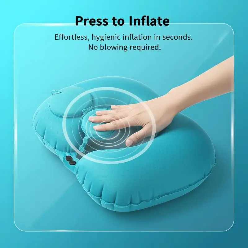 Travel Use Inflatable Neck Pillow Soft Flocking Self Inflating 1PC for Office Nap Airplane Car Rides
