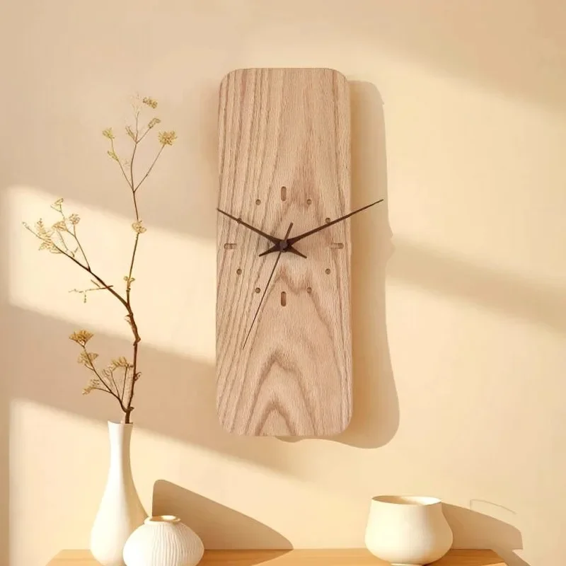 Solid Wood Vintage Silent Wall Clocks Artistic Rectangle Numberless Living Room Wall Clocks Creative Modern Simple Home Decor