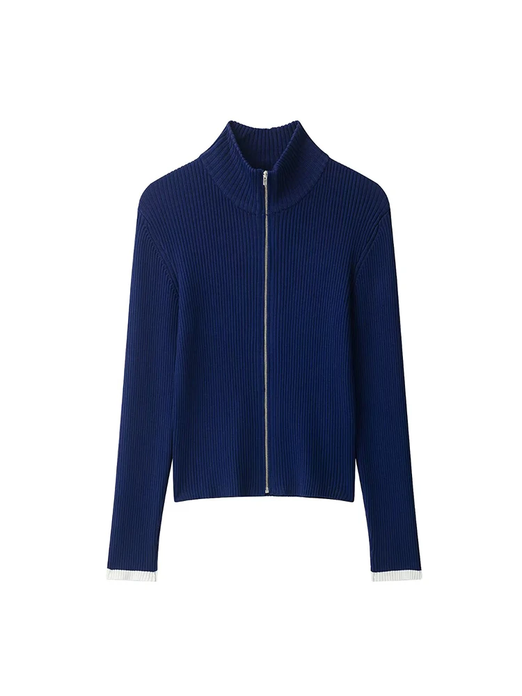 TFMLN Autumn Winter Fashion Women's Cardigan Stand Collar Long Sleeve Zipper Sweaters Top Casual Simple Lady Knitted Coat