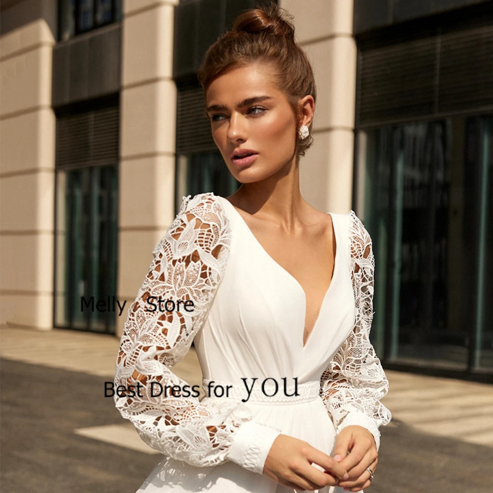 Ivory Side Slit Wedding Dresses Simple Strapless Bridal Gowns Court Train Full Sleeve New Vestido De Novia Chiffon Robe Summer