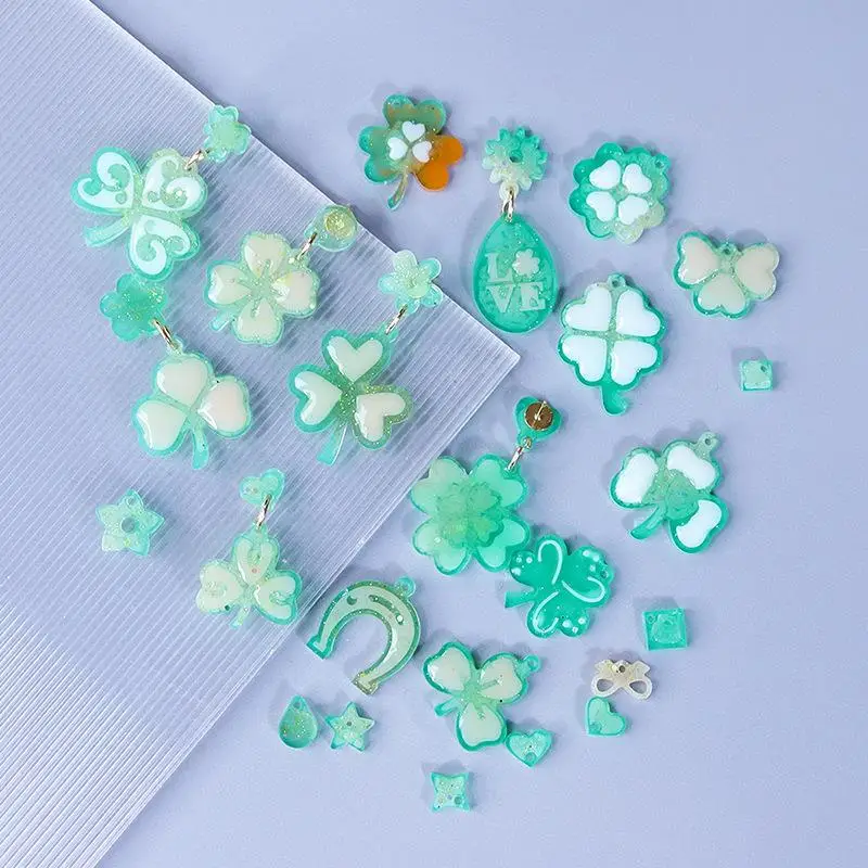 DIY Clover Love Series Earrings Crystal Molds Handmade Earring Necklace Pendant Mould Earrings Dangle Epoxy Resin Silicone Mold