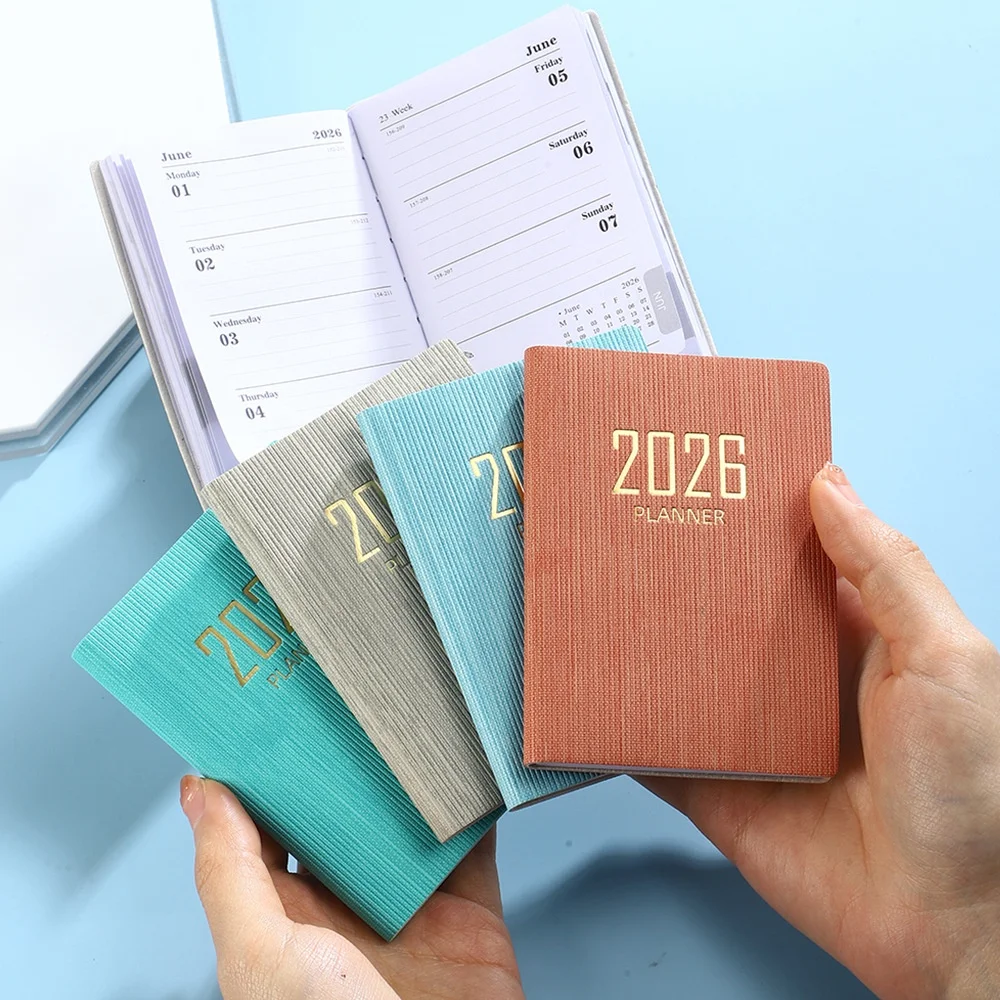 Planificador de bolsillo A7 portátil de 365 días, cubierta de Pu, agenda diaria semanal, cuaderno, calendario, diario, escuela, suministros de oficina, Agenda, 2026