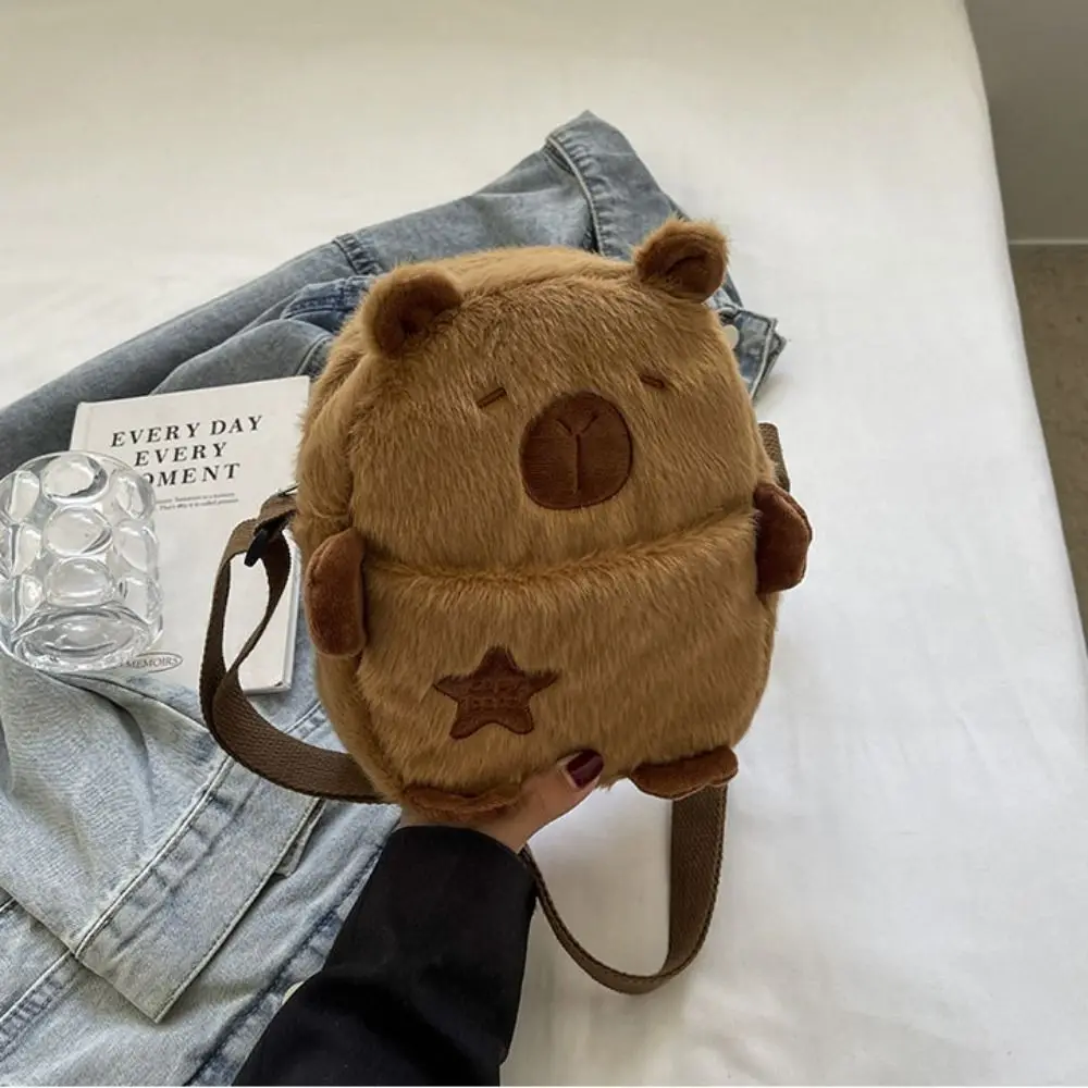 Japanese Animals Capybara Plush Bag Plush Doll Portable Cartoon Shoulder Bag Soft Large Capacity Capybara Crossbody Bag Students