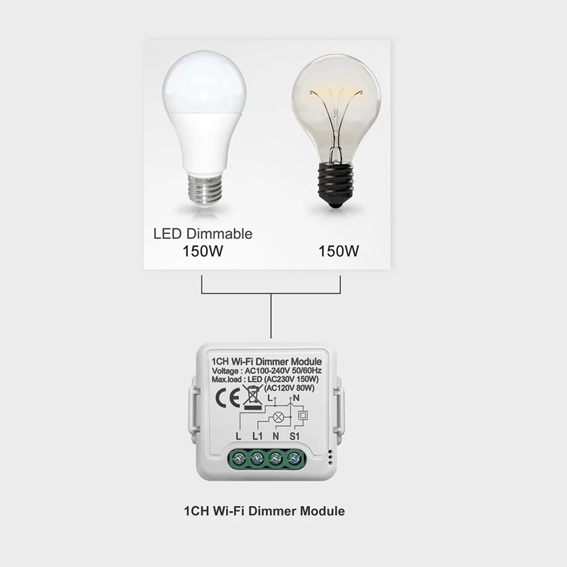 B04B-2X Tuya Wifi Smart Dimmer Switch Modulo 10A Supporto Controllo bidirezionale 1 Gang Compatibile per Google Home Alexa Smart Life App