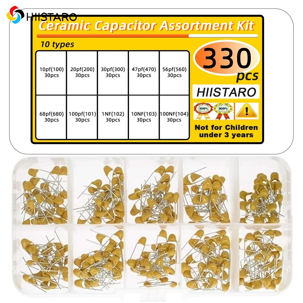 300pcs 10value 50v 10pf 20pf 30pf 47pf 56pf 68pf 100pf 1nf 10nf 100nf Multilayer Ceramic Capacitor Assortment Kit