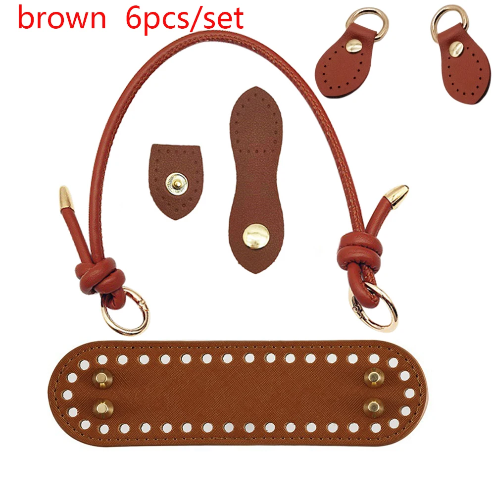 6Pcs Woven Bag Handles, Pu Buckle Bag Hardware Accessories, DIY Handmade Bag Buckle and Base, Suitable for Crochet Bags, Replacement Straps for Knitted Bags and Handbags