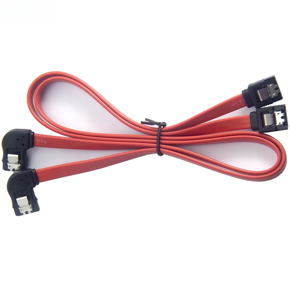 SATA 7Pメス-180度SATA 7Pメスヘッド左曲げ赤フラットハードディスクコンピューターケースケーブル長さ0.2M 0.3M 0.5M 1M