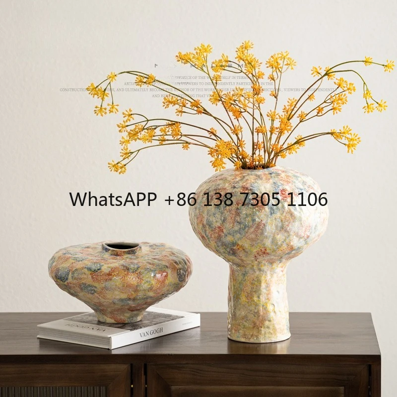 

Высококачественная керамическая ваза ручной работы, средневековый кремовый ветер, пятнистый красочный художественный цветочный посуд, украшение для входа