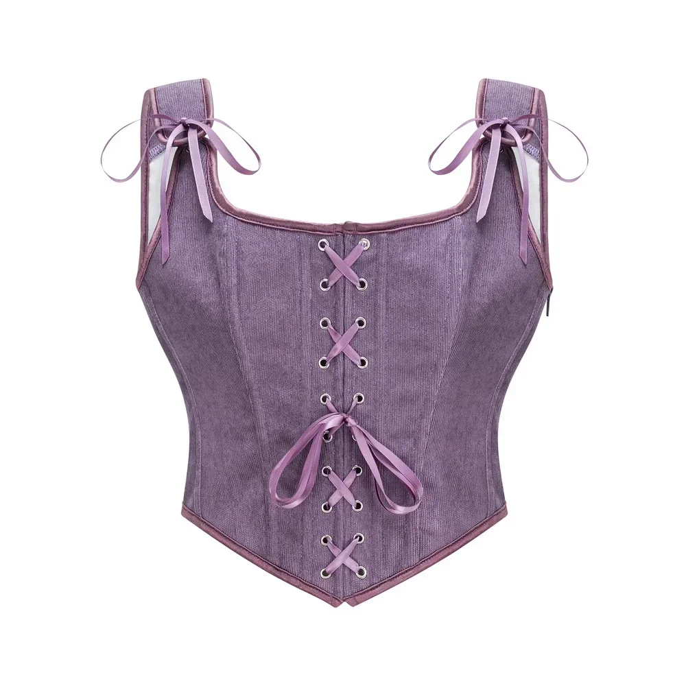 

Gothic Overbust Bustier Vintage Victoria Corset with Strap Women Crop Top Medieval Lace Up Body Shaper Slimming Vest