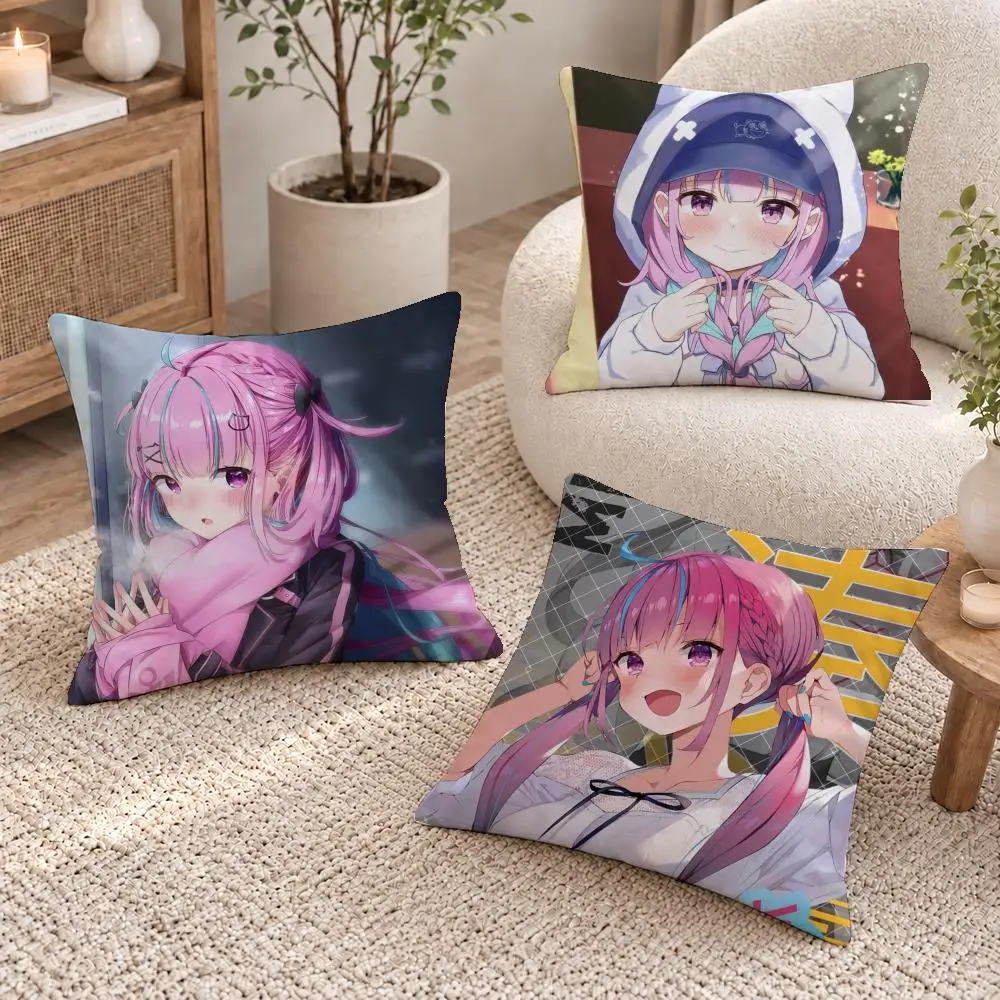 Cute Vtuber Minato Aqua Cushion Cover Short Plush Pillow Cover, Washable Wrinkle-Resistant for Sofa Bedroom Decor Gift