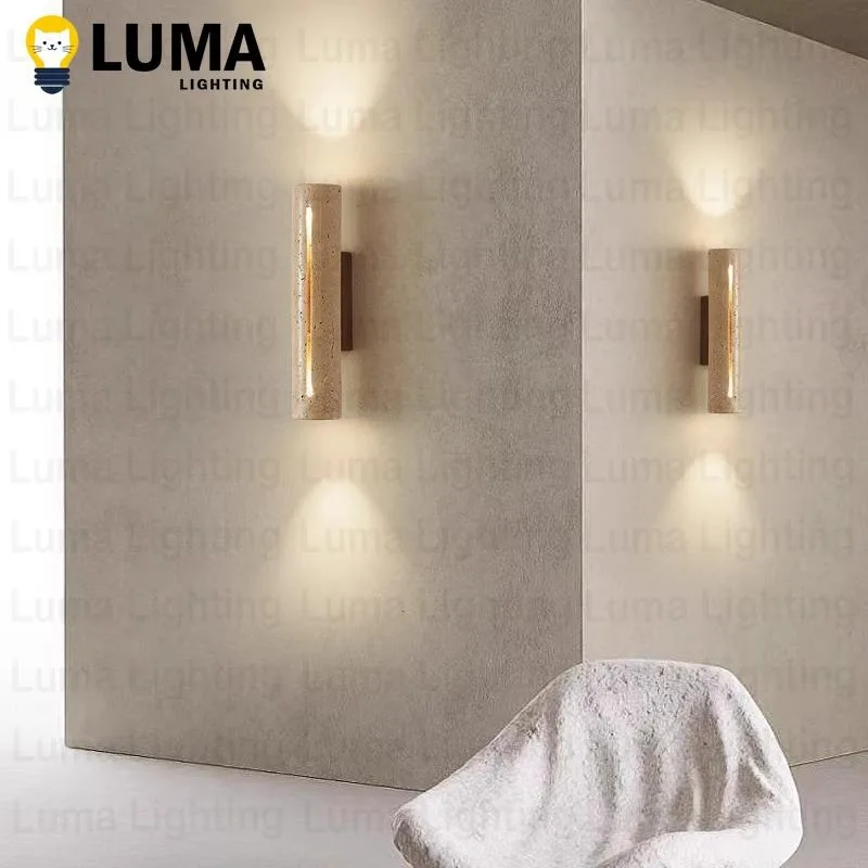 

Светодиодный настенный светильник в стиле ваби-саби, прикроватный светильник для спальни, желтый травертиновый настенный светильник для гостиной, фоновое освещение вверх и вниз