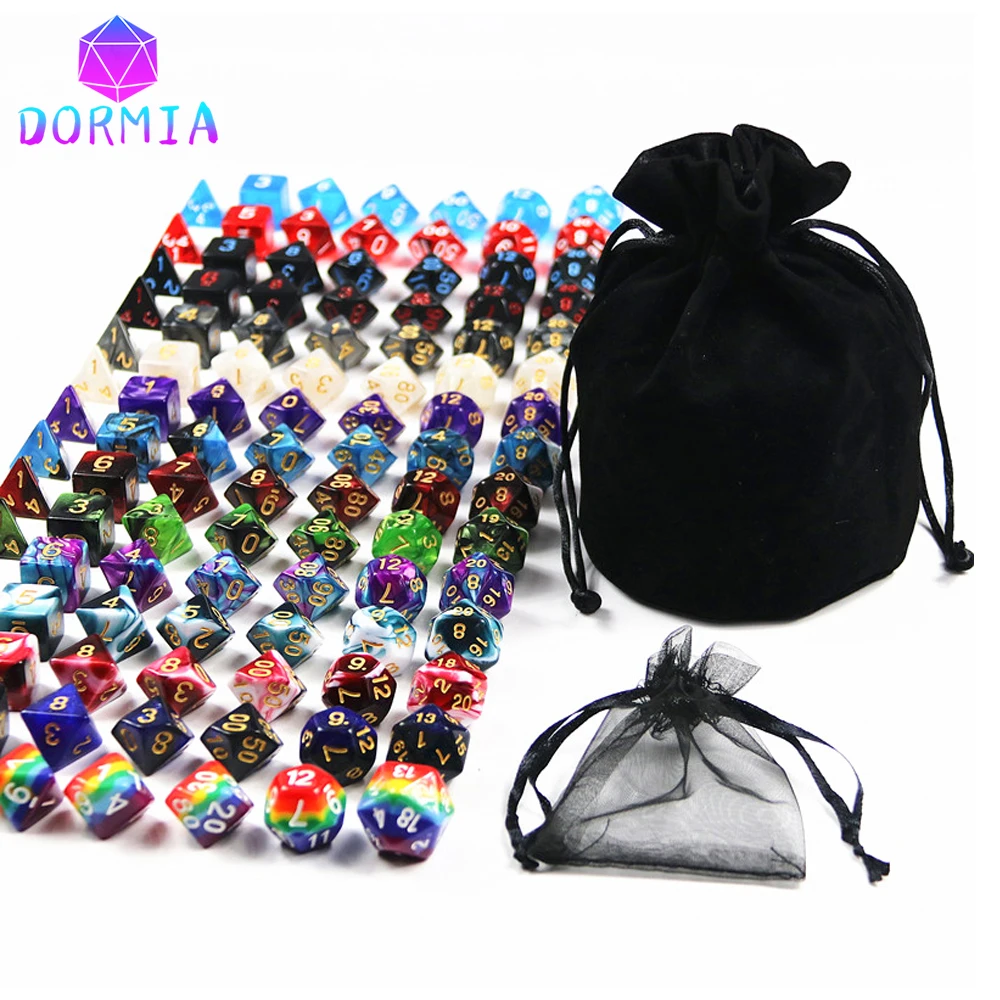 105pcs Dice Set with Bag for DND RPG Party/Family Table Board Role Playing Game Dados D4 D6 D8 D10 D% D12 D20