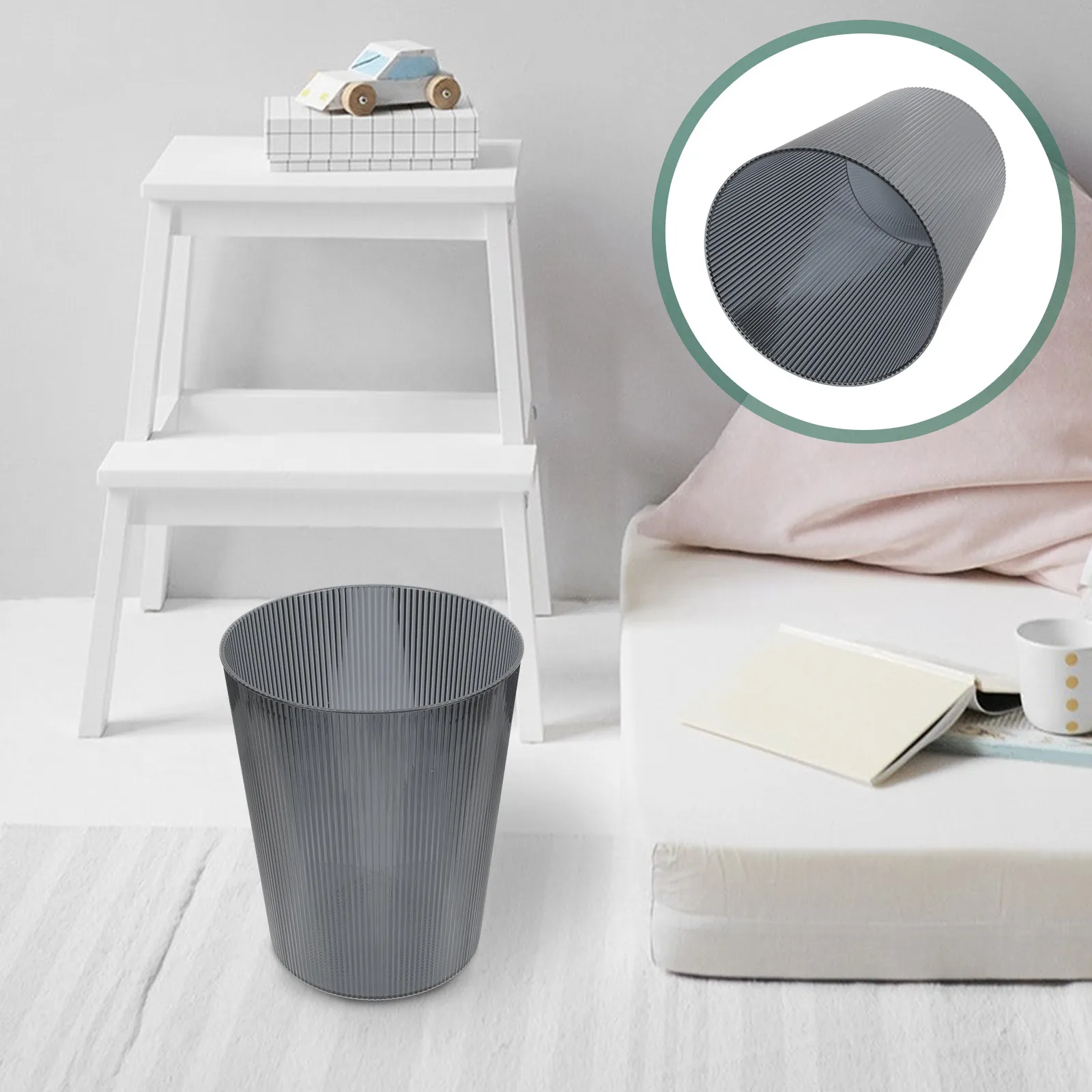 

Waste Paper Basket Modern Transparent Round Trash Can for Kitchen Home Office Flower Shop Decorative Flower Container Household