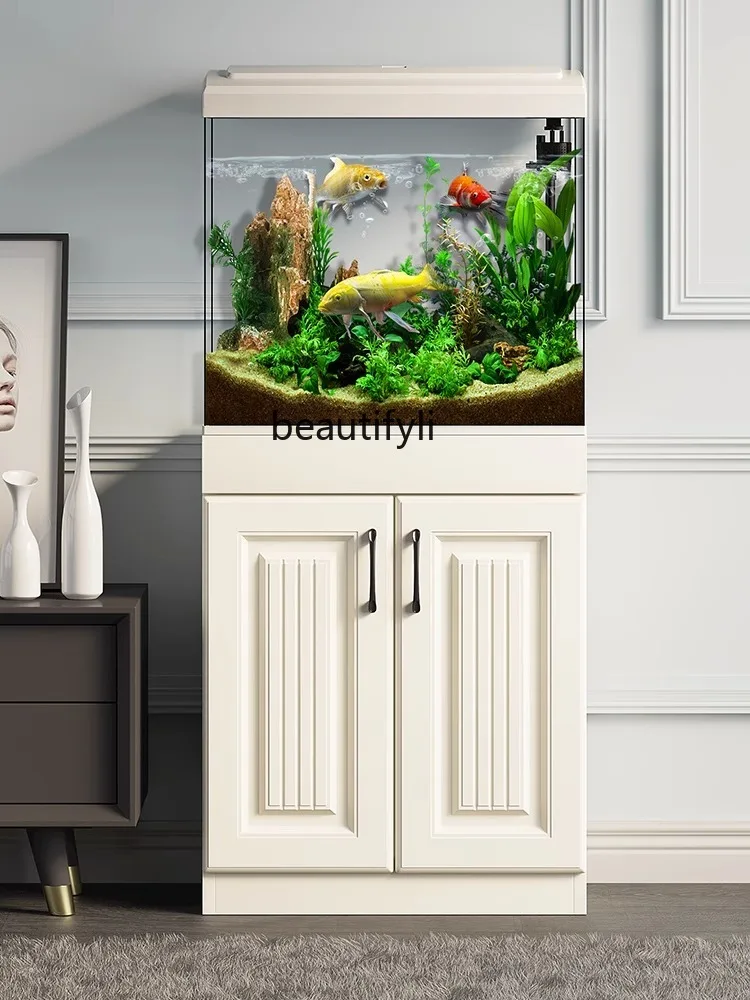 

Super White Glass Fish Tank Base Cabinet Integrated Vertical Floor Aquarium Home Table Flour Container Change Water Fish Globe