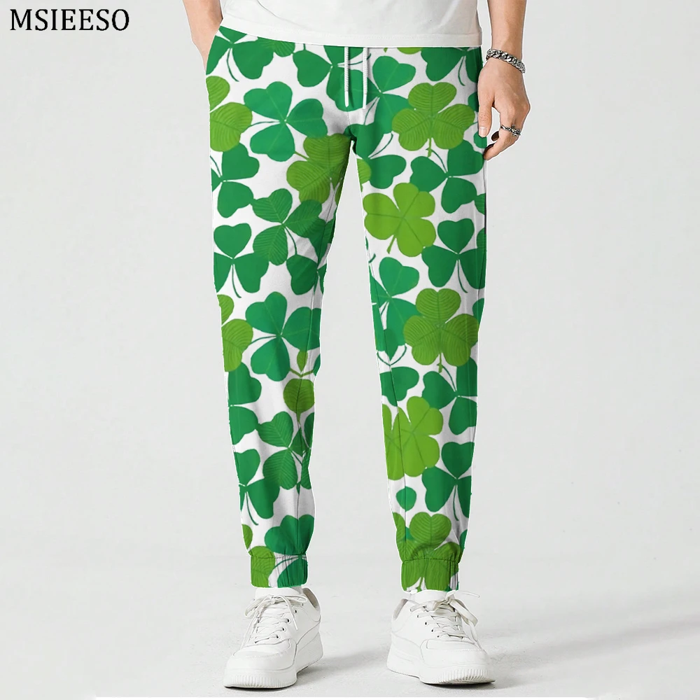 MSIEESO Irish Clover Pattern St.Patricks Day Printed Long Pants Fashion Trousers Men Women Casual Sweatpant Male Jogging Pants