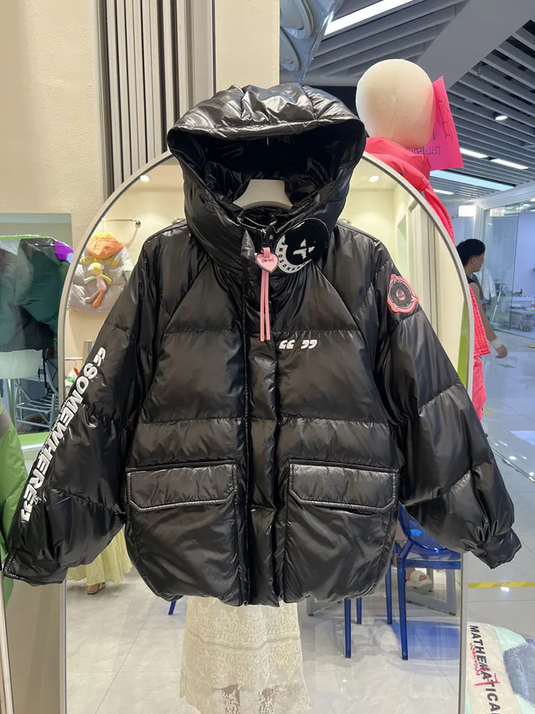 Korean Fashion Winter Short Jacket Women Waterproof White Duck Down Coat Female Loose Hooded Parker Overcoat