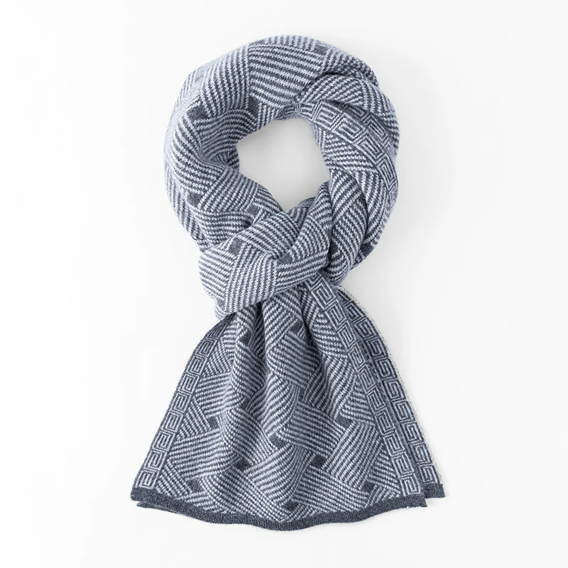 100% الكشمير وشاح من الصوف الشتاء الدفء شال طويل التفاف الرجال الموضة مخطط لينة الأغنام الصوف الحياكة الأوشحة 180 سنتيمتر طول #3