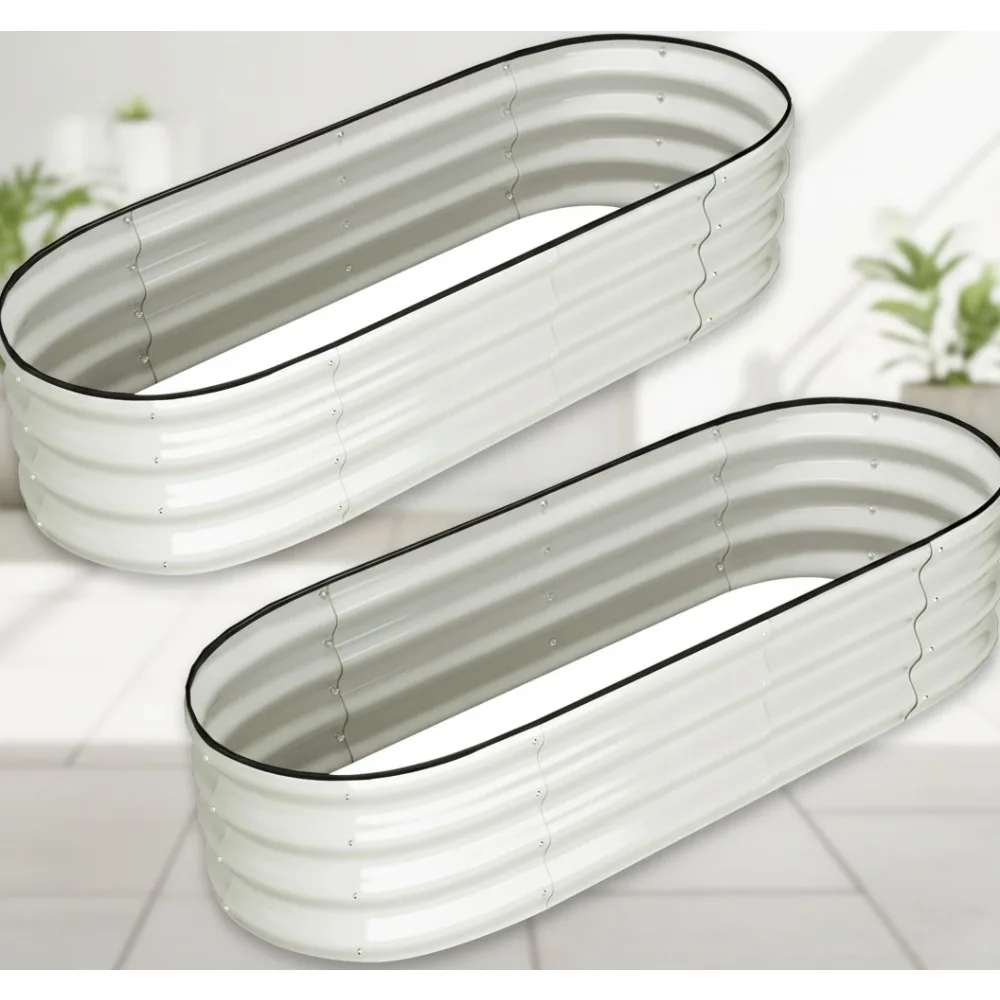 

2 Pcs Oval Metal Raised Garden Bed 4.5x2x1ft, Galvanized Planter Box for Vegetables Flowers Fruits, Outdoor Gardening
