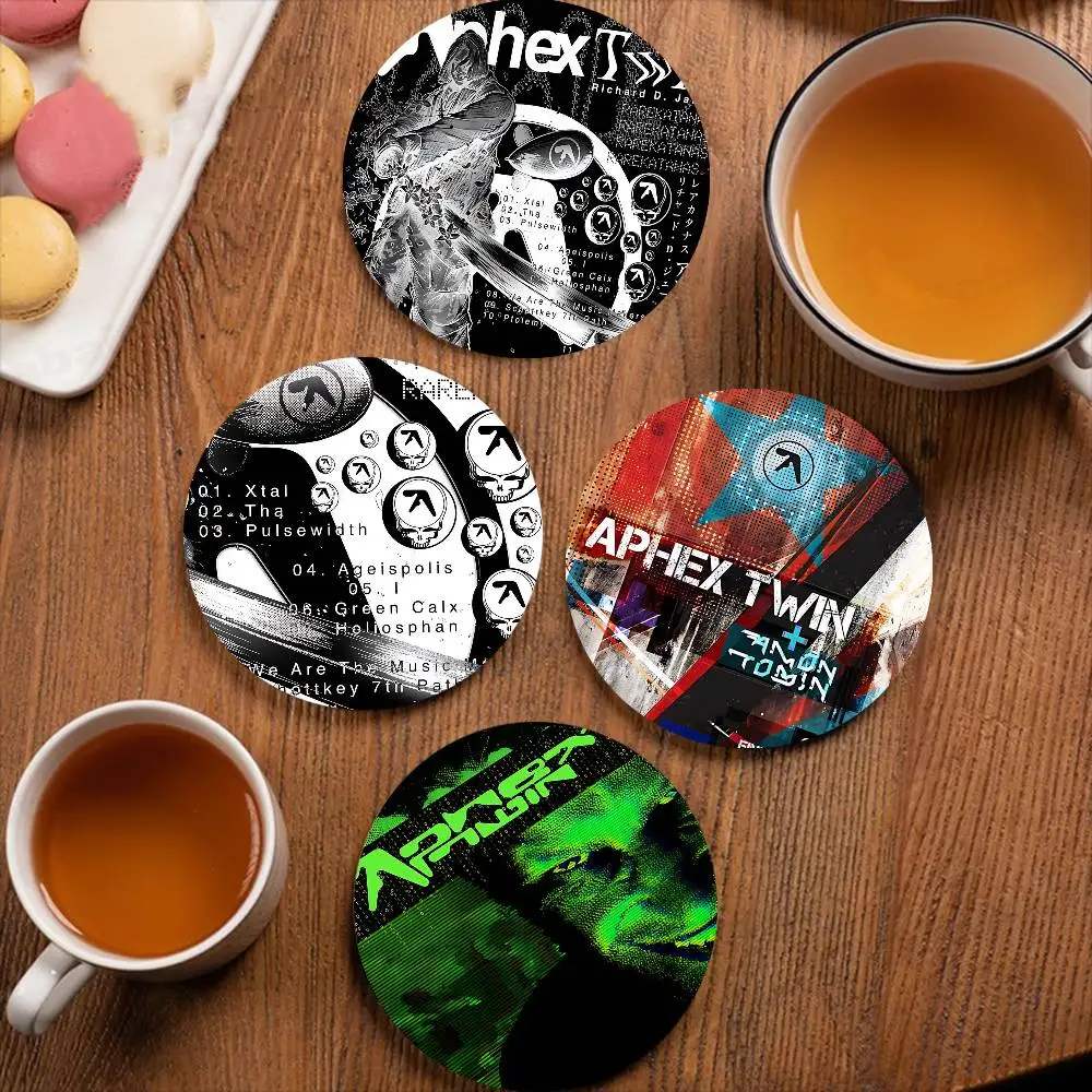 classic A-Aphex T-Twin Electronic Music Wood Coaster Set - Heat Resistant for Tea & Coffee, Home Cafe Decor Holiday Gift