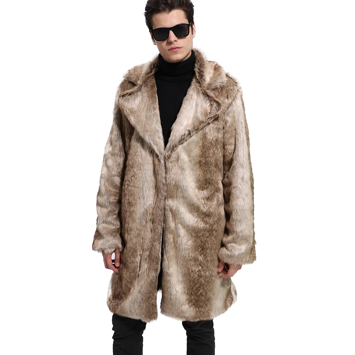 Winter New Men High Quality Suit Collar Faux Fur Coat Fashion Casual Loose Lapel Jacket Outerwear Male Plus Size Plush Coats